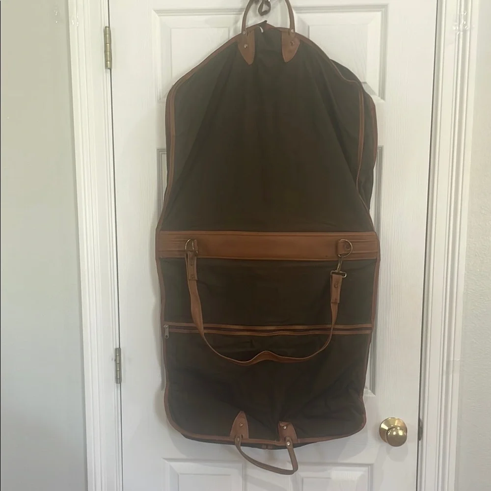 Vintage 1970’s Garment Bag travel hanging folding exterior zipper handles Brown